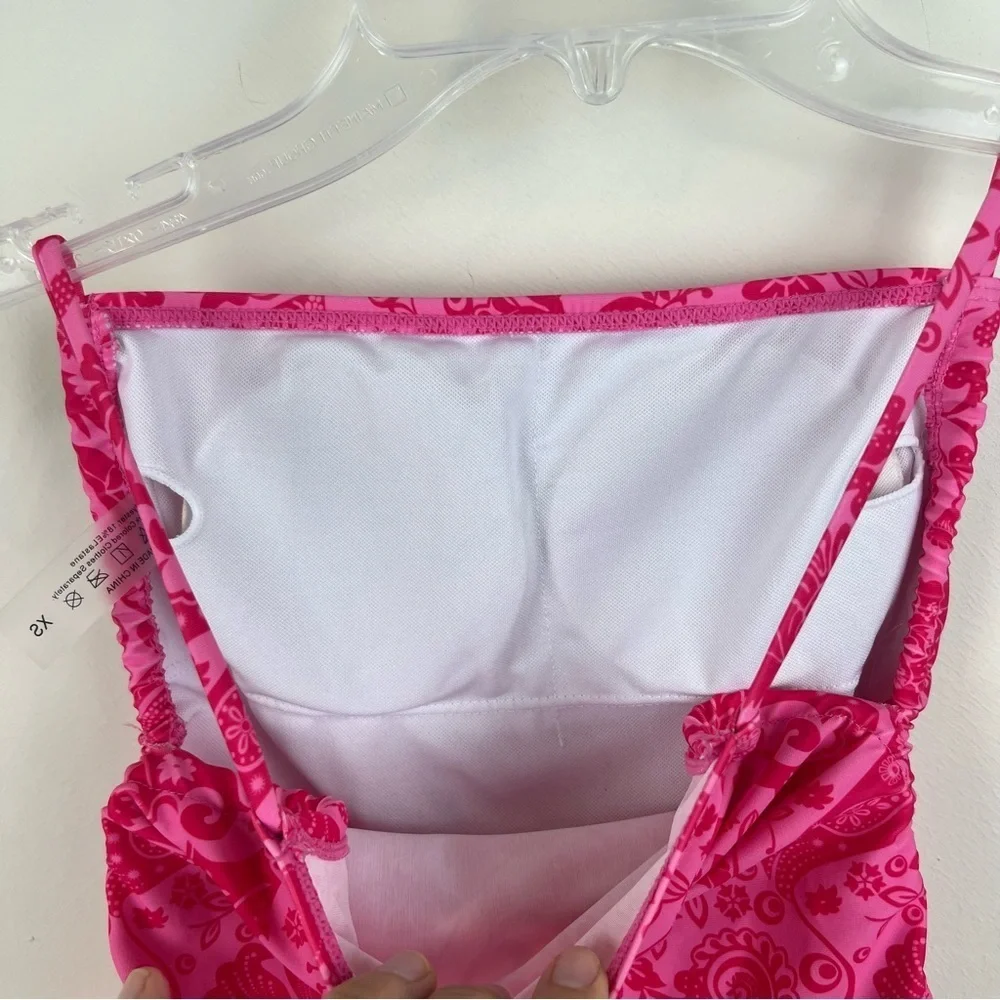 Pink Floral One Piece Swimsuit XS Paisley Feminine Side Ties Cheeky Kidcore